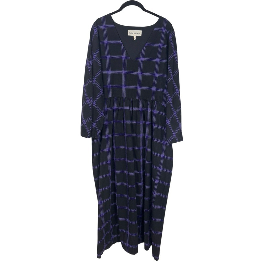 Mara Hoffman Aviva Dolman Sleeve Midi Dress Penny Plaid Womens Size 2X - Picture 3 of 8